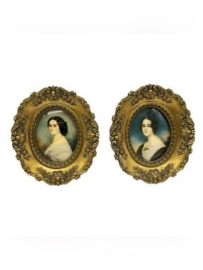 Vintage MCM A Cameo Creation set of ornate miniature portraits oval frame